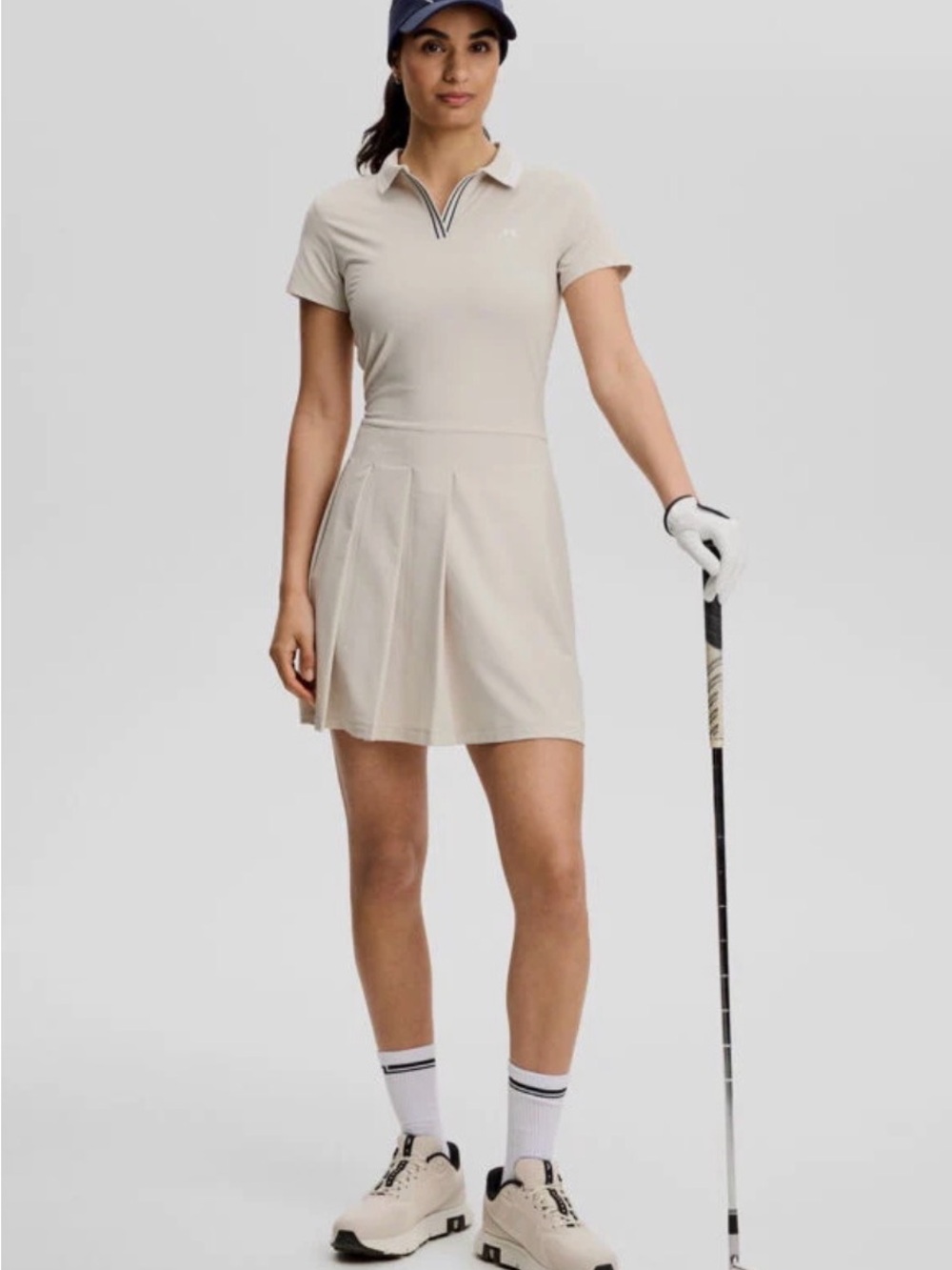 Slim Fit Mini Golf Polo Dress in Light Beige